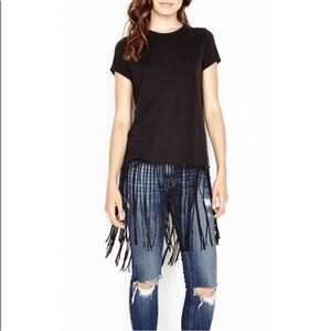 NWT Michael Lauren Short Sleeve Fringe Hem Tee | Solid Black | XS
